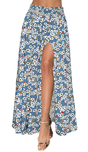 Afibi Women's Print Long Skirts High Waist Split A Line Full Length Maxi Skirt2