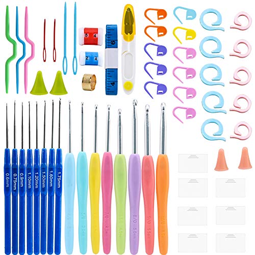 Soleebee Todos los Ganchos de Ganchillo, 60 Piezas Accesorios para Herramientas de Tejer con Estuche Portátil, Mango de Goma Ergonómico para Comodidad Extrema (Set B)