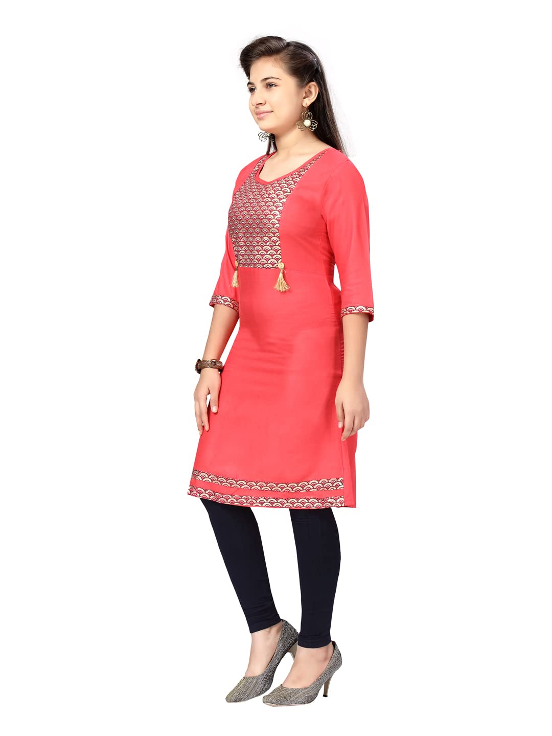 Aarika Girl's Cotton Kurti Legging Set (Kl-E-22_Gajri-Navy Blue_40)