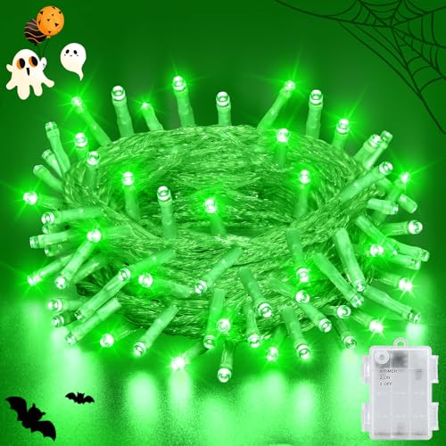 Gcstnn Halloween Decorations Fairy Lights 5M/16.4FT 50LED Green String Lights IP65 Waterproof Battery Operated with 6h Timer for Halloween Porch Autumn Window Fall Decoration