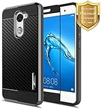 NageBee For Huawei Ascend XT 2 Case with [Full Cover Tempered Glass Screen Protector] [Frost Clear] [Carbon Fiber] Slim Soft Cover Case For Huawei Ascend XT2 H1711/Huawei Elate 4G LTE -Black