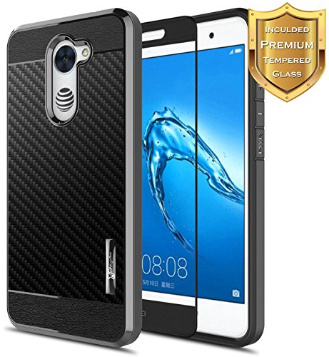 NageBee for Huawei Ascend XT 2 Case with [Full Cover Tempered Glass Screen Protector] [Frost Clear] [Carbon Fiber] Slim Soft Cover Case for Huawei Ascend XT2 H1711 / Huawei Elate 4G LTE -Black