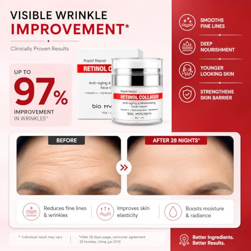 Image of Collagen + Retinol + Hyaluronic Cream with Vitamin C & Glutathione | Daily Lightweight Anti-Aging Moisturizer for Face & Neck - 50 gm / 1.7 fl oz