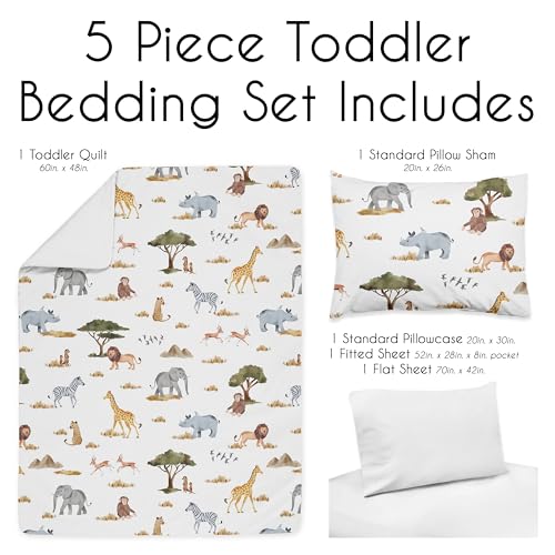 Image of Sweet Jojo Designs Jungle Animals Boy Girl Toddler Kid Bedding Set Childrens 5pc Comforter Hunter Green Yellow Grey Rust Orange Black White Wildlife Safari Animal Elephant Giraffe Lion Monkey Leopard