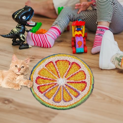 Image of YP Orange Latch Hook Rug Kit - 20x20 Inch DIY Needlecraft Set for Home Decor, Easy Beginner-Friendly Crochet Rug with Pre-Cut Yarn, Vibrant Handmade Craft for Teens & Adults