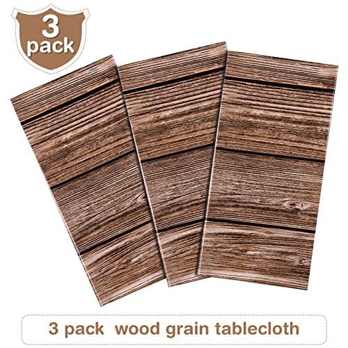 Image of Tatuo 3 Packs Natural Wood Grain Tablecloths Rustic Plastic Table Covers for Rectangle Table, Vintage Farmhouse Style Tablecloth Decorations for Western Barn Themed Birthday, 54 x 108 Inch (Brown)
