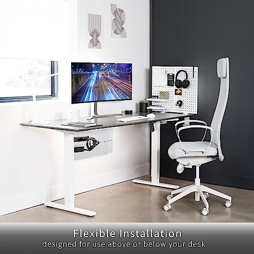 Image of VIVO White Clamp-on 20 x 24 inch Desk Pegboard, PP-DK24W | Steel Privacy Panel, Magnetic Peg Board, Office Accessory Organizer, Above or Under Desk Placement