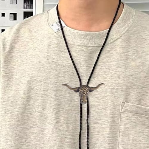 Image of HUABOLA CALYN Native American Bolo tie Rodeo Cowboy Leather Necktie Western Bolo ties for Men Women Necktie for Concert Fans