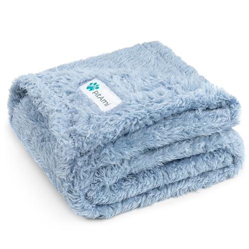 Image of PetAmi Fluffy Dog Blanket for Small Medium Large Dogs, Sherpa Soft Warm Pet Fleece Throw for Indoor Cats, Fuzzy Plush Shaggy Blanket Furniture Protector Sofa Couch Bed, Blue 29x40