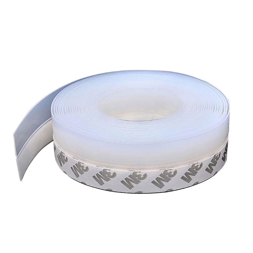 5M Window Sealing Strip, Self Adhesive Weather Stripping 35mm Width, Silicone Door Bottom Seal Strip Tape for Gaps of House Glass Shower Window and Door Weatherproof Soundproof, Transparent