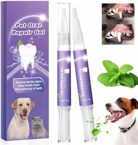 Gel Dental para Perros, Reparación y Blanqueador Oral, Elimina Placa y Sarro, Bolígrafo de Limpieza para Dientes con Gel de Cuidado Mascotas, Reducción de Manchas y Restauración Oral (2PCS)