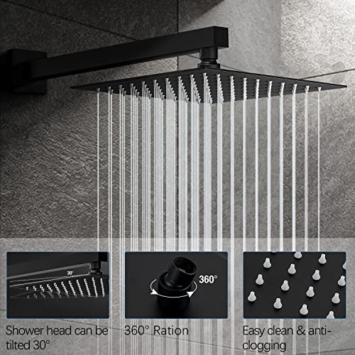 Djs Bathroom Rain Shower System - 10 Inch Square Shower Head With Handheld Spray Wall Mounted Rainfall Shower Fixtures High-Pressure Shower Combo Set With 2 In 1 Handel, Matte Black #TOP1