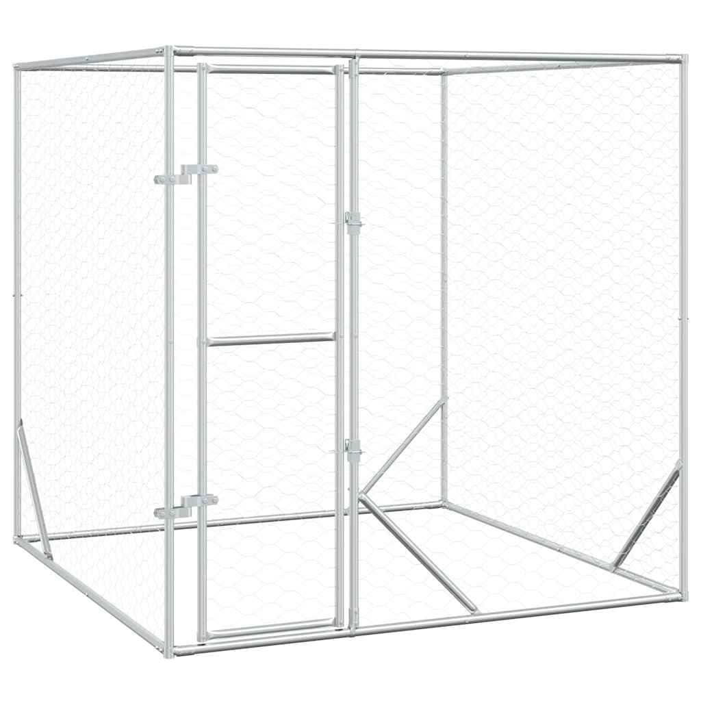 vidaXL Perrera de Exterior, Jaula Caseta para Perros, Recinto para Animales Pequeños, Corral para Jardín Patio, Acero Galvanizado Plateado 2x2x2 m