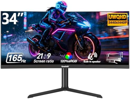 Gawfolk 34-Inch Curved Ultrawide Gaming Monitor, WQHD 3440x1440 PC Screen