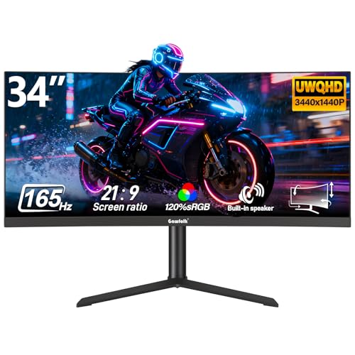 Image of Gawfolk 34-Inch Curved Ultrawide Gaming Monitor, WQHD 3440x1440 VA Panel, 165Hz Refresh Rate, 3800R Curve, G-Sync & FreeSync, PIP & PBP Support, Black