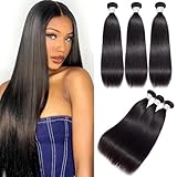 Human Hair Bundles 10 12 14 Inch Straight 3 Bundles Human Hair 100% Unprocessed Virgin Hair Bundles Deals Human Hair Weave Bundles Human Hair Extension for Women Double Weft Natural Color