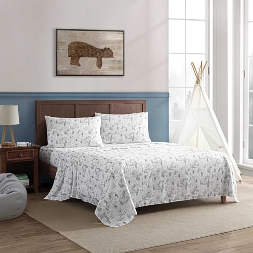 Image of Eddie Bauer Kids - Twin Sheet Set, Ultra-Soft Microfiber Bedding with Fully Elastic Fitted Sheet, Kids Bed Set with Pillowcase, Easy Care Bedding (Big Foot Hiking Trip)