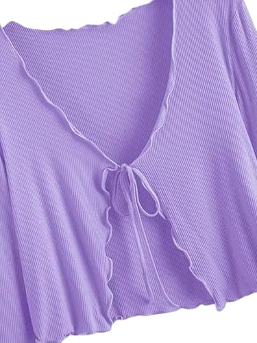 Image of GLOWSTITCH Women's Cropped Tie-Front Shrug Cardigan | Soft Ribbed Knit Long Sleeve V-Neck Top | Stylish Summer Cardigan, Casual Beach & Vacation Wear | Shrug for Woman