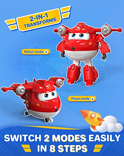 Super Wings 5" Transforming Supercharged Jett Airplane Toys, Action Figure, Airplane To Robot, Season 4 Transformer Toys, Gifts For 3+ Year Old Kids, Toys Plane Vehicle For Preschool Kids Play #TOP6