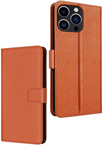 Étui à rabat en cuir pour iPhone 14 Pro marron housse portefeuille à clapet 6,7" avec porte-cartes