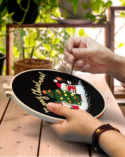 Image of TINDTOP Christmas Embroidery Kit for Adult Beginners, 3 Sets Embroidery Stitch Practice kit Include Embroidery Cloth Hoops Threads for Craft Lover Hand Stitch | 3 Sets for Beginners, Include Embroidery Cloth Hoops Threads for Craft Lover Hand Stitch