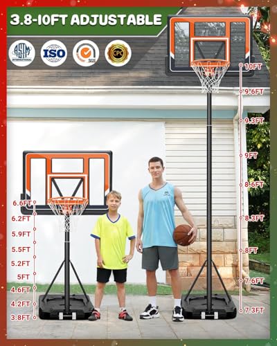 Image of WIN.MAX Basketball Hoop Outdoor 3.3-10ft Adjustable Height, 40inch Backboard with Shatterproof Backboard and Larger Base, Portable Basketball Hoop Goal System Youth /Adults in Backyard /Driveway