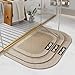 YDKGL Half Circle Bath Mat, Non Slip Bath Mat, Thin Bathroom Rugs Fit Under Door Quick Dry Absorbent Washable Bathroom Mat with Rubber Backing, Brown Beige 16x24