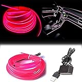 Maxlaxer El Wire Pink Interior Car LED Strip Lights, 5M Neon Wire USB 5V with Fuse Protection for Automotive Interior Decoration, with 6mm Sewing Edge