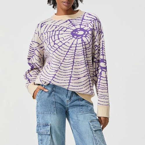 Women Oversized Skeleton Round Neck Sweater Pullover Men Halloween Cobweb Sweaters Vintage Grunge Gothic Knit Tops2