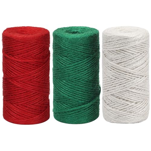 Image of Vivifying Garden Twine String, 328 Feet x 3 Rolls 2mm Red Green White Jute Twine for Gift Wrapping, Gardening, DIY Crafts, Packing