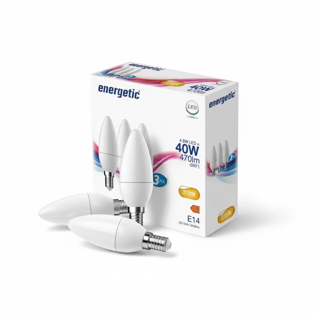 Candle Frosted LED Light Bulb, E14, 5.8W, 470 Lumens, Warm White 2700K - 3 Pack