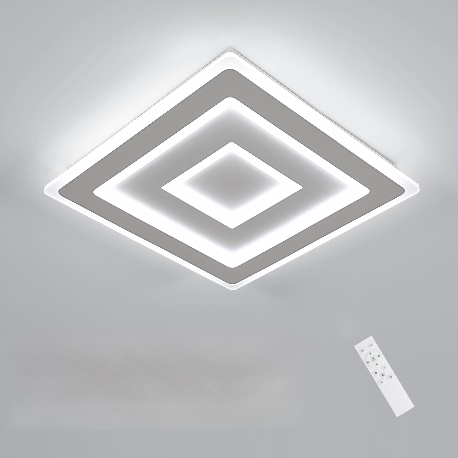 Comely Plafoniera LED Soffitto Dimmerabile 3000K-6500K con Telecomando, Bianco Quadrata LED Lampadario Soggiorno 52W 5850LM, Lampada da Soffitto per Camera da Letto, Soggiorno, Corridoio