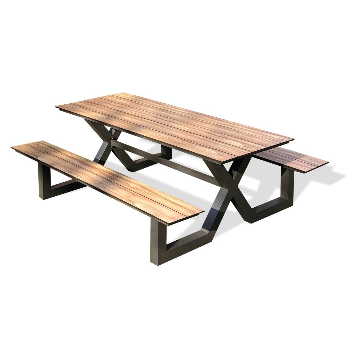 Table de Jardin & 2 Bancs Vancouver 210cm Gris Anthracite