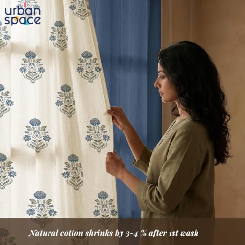 Image of Urban Space 100% Cotton Curtains for Door, Combo Set of 3 Curtains 7 feet Long, 60-65% Room Darkening Curtain, Tieback & Eyelets Included with Curtains for Home Decor (Liberty Blue, 7 Feet)