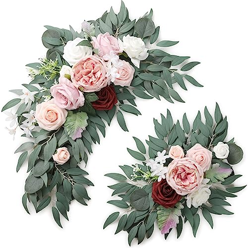 2pcs Artificial Flower Swags for Decorating and Wedding Welcome Sign,Wedding Welcome Sign Flowers