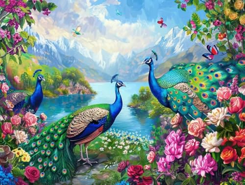 Diamond painting adulte paysage paon kit complet 45x60cm pour broderie diamant art