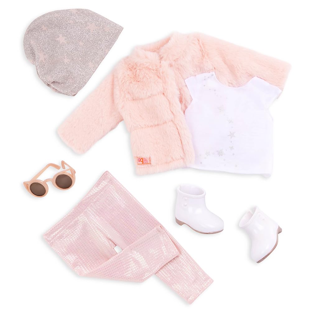 Our Generation, Fancy & Furry, Pink Faux-Fur Coat Outfit, Fashion Accessories, 18-Inch Doll Clothes, Pretend Play