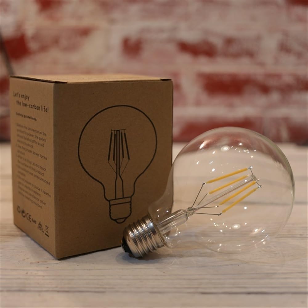 1fortunate Paquete de 10, bombilla de filamento LED G80 G95 G125, bombilla grande mundial de 4W, 6W, 8W, bombilla Edison de filamento E27, lámpara de interior de vidrio transparente AC220V