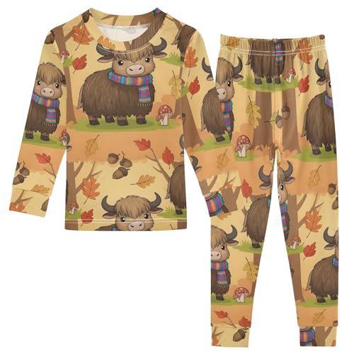 Pajama Sets Long Sleeve Autumn Forest with Cows Pattern Soft Comfy Sleepwear 2 Piece PJS 3-8T