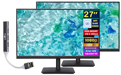 Image of Acer 27 inch FHD IPS Monitor with 4ms Response Time | Anti Glare, VESA Mount (100mm), VGA, HDMI, & Dockztorm Hub, Black Color 2 Pack