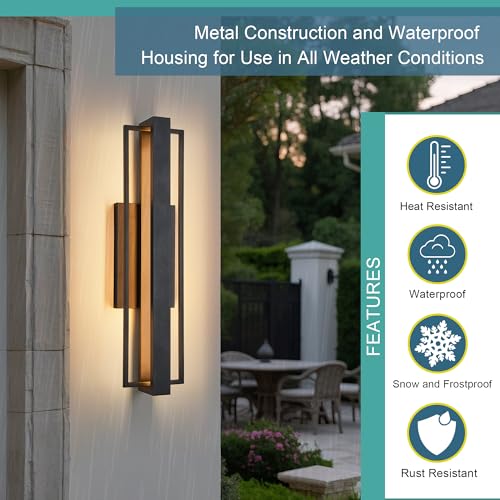Image of Tarentlight 23-inch Modern Large Outdoor Waterproof LED Wall Light,Concealed Lighting Design,IP65 25W 3000K, ADA Compliant,Outdoor Lantern Lights for Porch,Patio,Living Room,Garage,Commercial Plaza