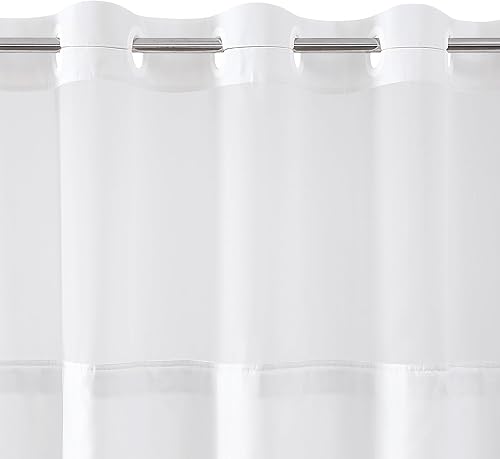 Americanflat Cortina de ducha sin ganchos de 72 x 75 pulgadas, cortina de ducha clásica resistente al agua con panel transparente, forro a presión y disponible en Yaxa Costa Rica