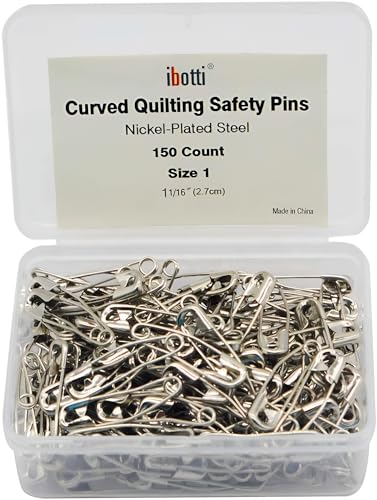 ibotti Curved Safety Pins for Quilting, Basting Pins, Size 1, 150-count