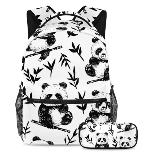 Cartables en bambou panda mignon pour enfant | Ensemble sac à dos et trousse douceur
