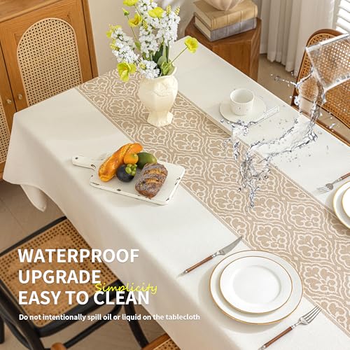 Linen Tablecloths for Rectangle Tables,About 8 FT Table Cloth Advanced Waterproofing Technology for Dinningroom,Farmhouse