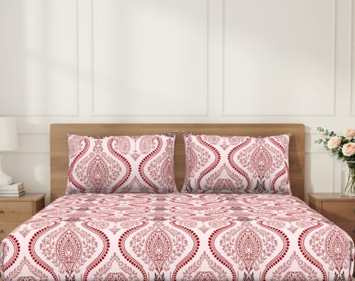 Image of Welspun Arlo Microfiber Double Bedsheet with 2 Pillow Covers, 220x240 cm Double Bed Sheet, Soft Breathable Fabric, Fade Resistant, Easy Care, Comfortable Cooling Bed Sheet, Maroon