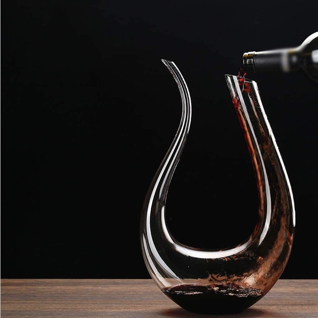 Karafka do whisky i zestaw kieliszków karafka do wina modna kreatywna karafka w kształcie litery U ręcznie dmuchana bezołowiowa kryształowa karafka do wina 1500 ml karafka do wina napowietrzacz