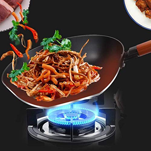 Wok de hierro fundido con mango de madera y tapa miniatura 4