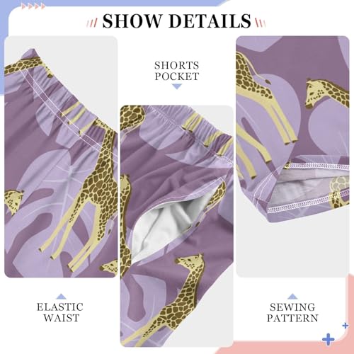 Giraffe Palm Leaf Boys Long Pants Soft Trousers Elastic Waist Kids Lounge Bottoms with Pockets S-XL4