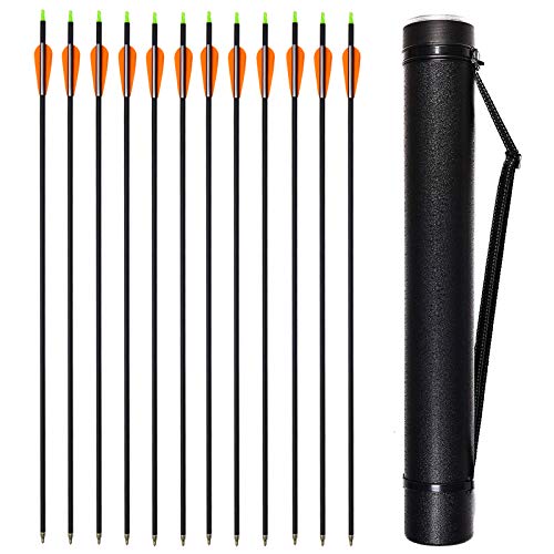 VNAKER Archery 30Inch Carbon Arrow Set with Arrow Quiver for Compound & Recurve Bow, 12 Pcs Arrow and 1Pcs Quiver (Orange)